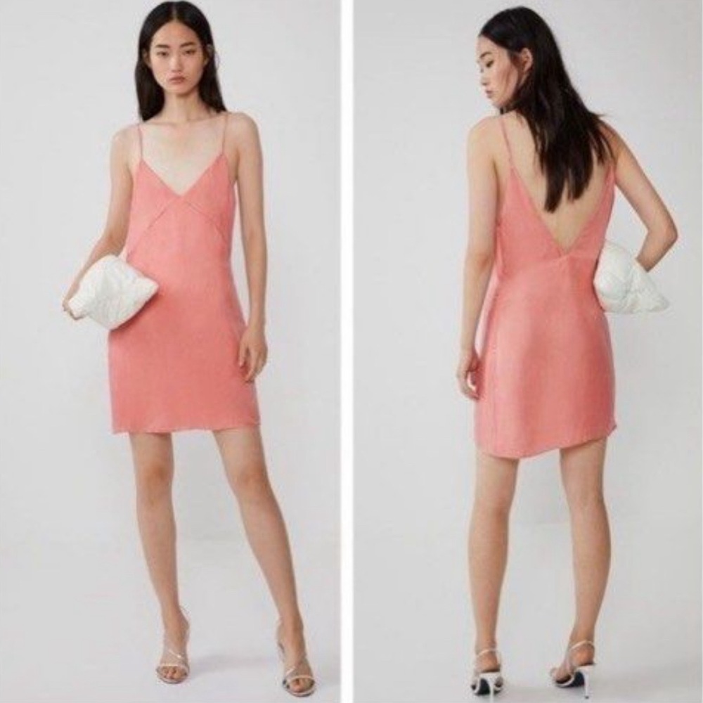 Zara Fillsens Slip Dress in Pink Peach Pearlescent 
NWT V Back Blogger Fav Small - Picture 2 of 14